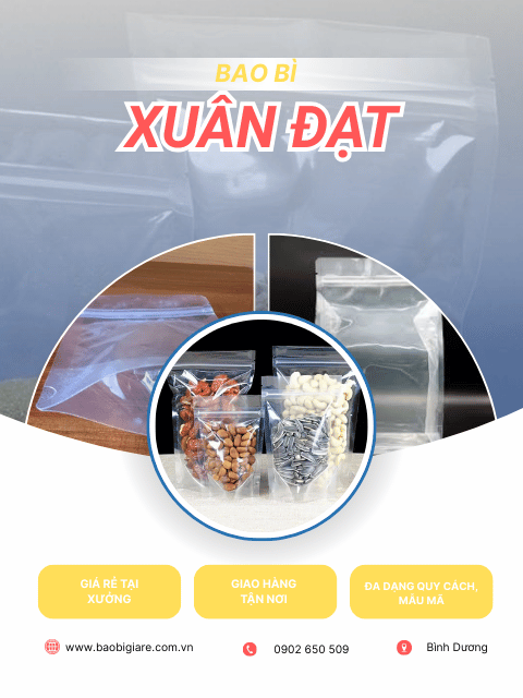 Túi zipper 2 mặt trong suốt đáy đứng
